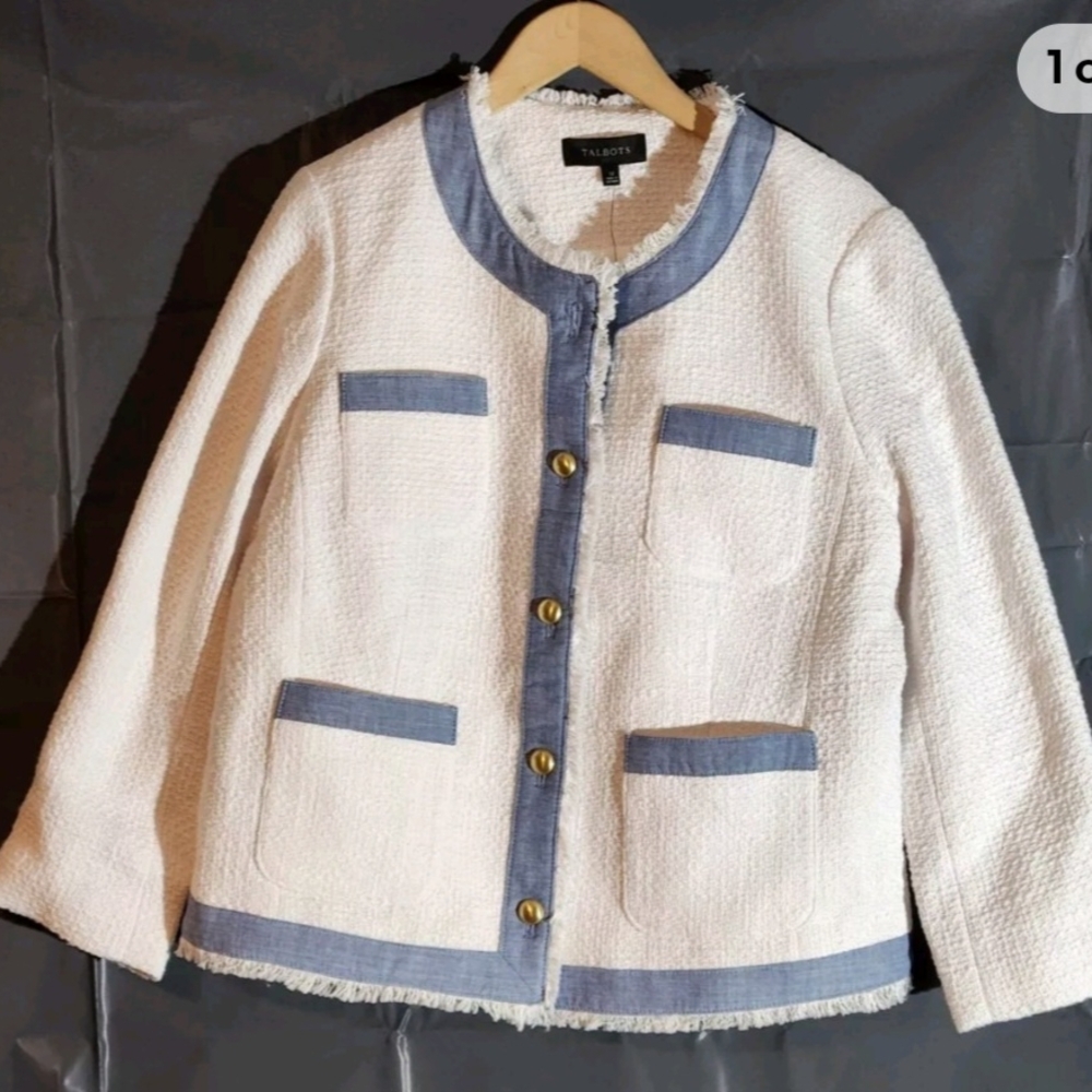 Talbots Women's White and Blue Jacket
